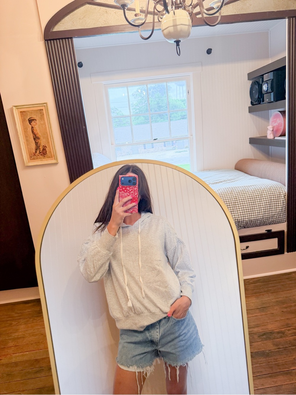 Light Gray Women's Pullover Hoodie with Drawstring